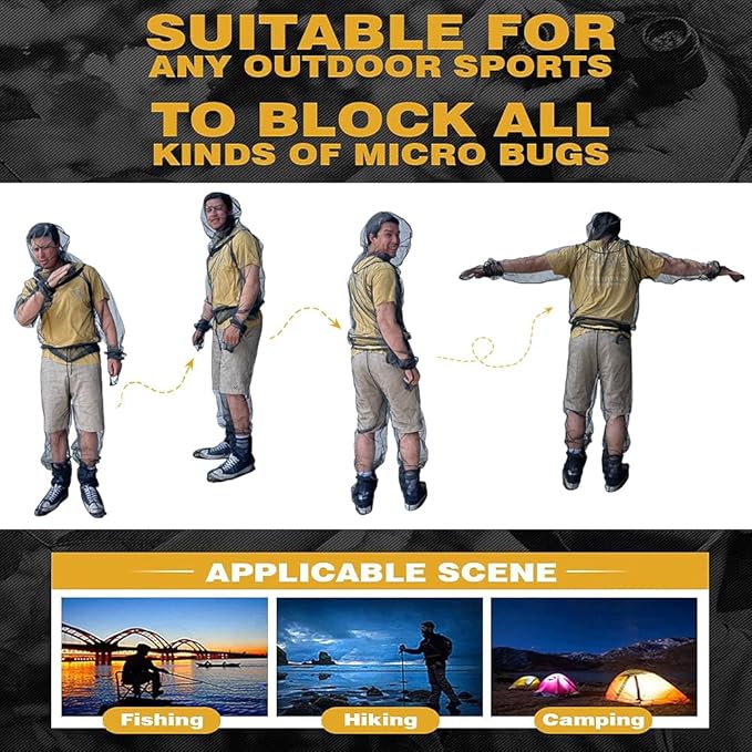 HOMEYA Net Suit XXL, Netting with Jacket Hoodie & Pants, Mittens & Socks, Lightweight Fine Mesh Full Body Clothing for Men & Women, for Camping, Hunting, Hiking, Fishing with Free Carry Pouch