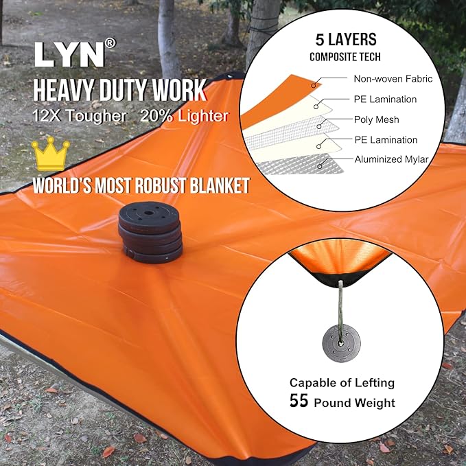 LYN Heavy Duty Emergency Blanket Survival Gear Waterproof Insulated Blanket Emergency Tarp for Camping, Hiking, Bushcraft