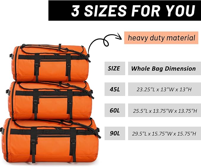 MIER Large Duffle Backpack Sports Gym Bag with Shoe Compartment, Heavy Duty and Water Resistant, Orange, 90L