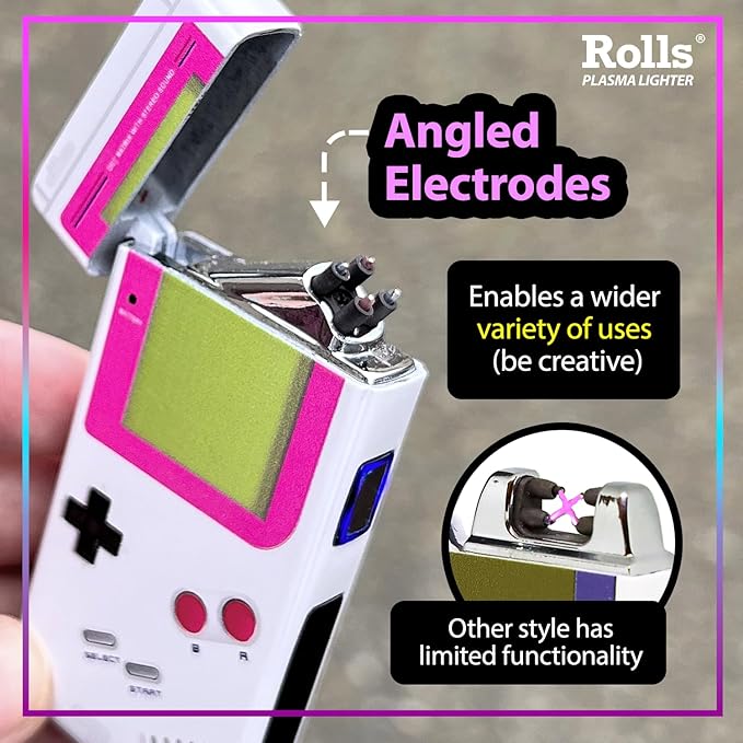 Rolls Electric Lighter - USB Rechargeable Cool Lighters - Retro Gamer Gifts for Women - Windproof Electronic Arc Lighter - Candle Lighter - Custom Unique Gadgets - by Rolls Plasma Lighter (Pink)