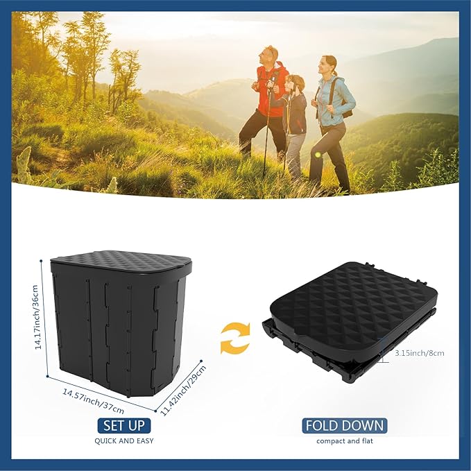 Portable Camping Toilet for Adults - Hapoon XL Portable Folding Toilet with Lid,Travel Portable Potty for Adults,Porta Potty Car Toilet,12 Toilet bags, 12 pack Liquid Waste Gel,Black