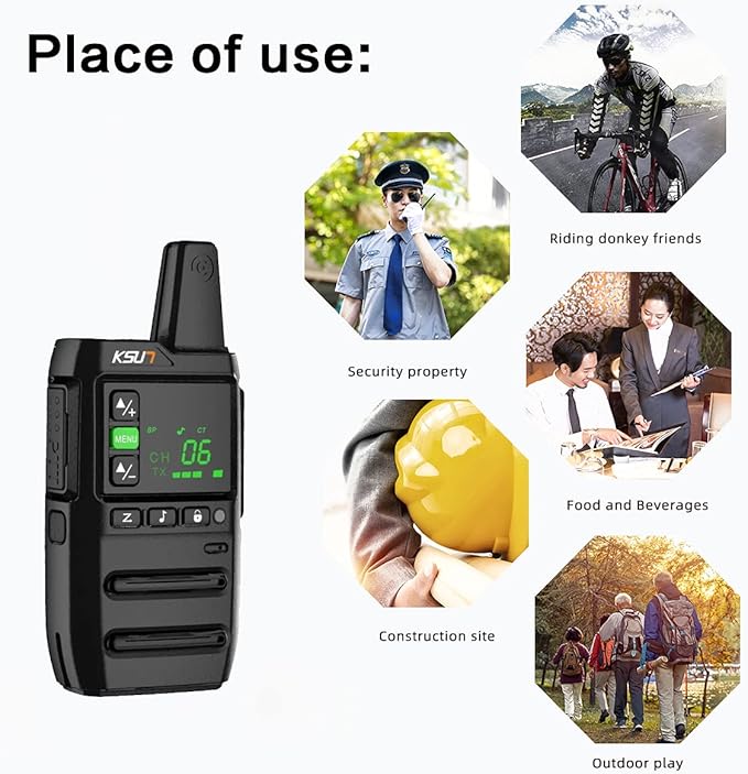 KSUN Long Range Walkie Talkies for Adults with Earpiece for Adult 22 FRS Channels LCD Screen,Flashlight Rechargeable Battery Portable for Cruise Camping Hiking GZ20 (2 Pack)