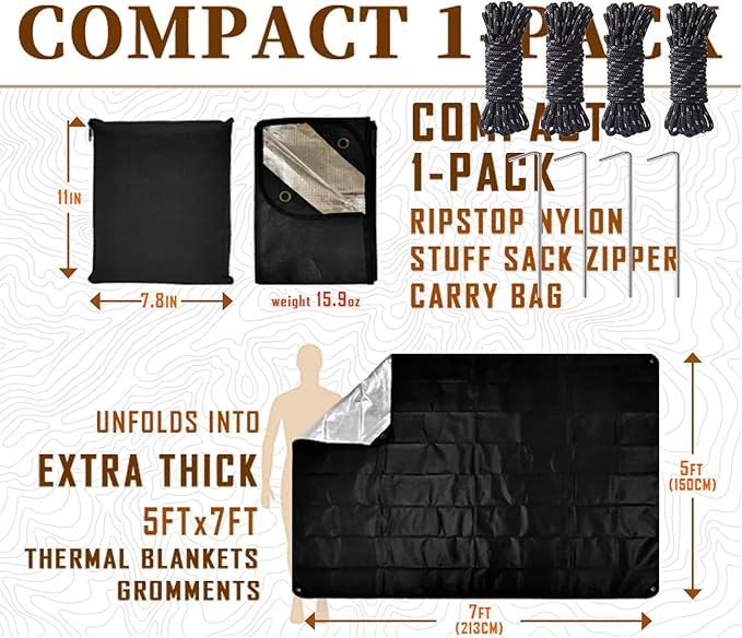Heavy Duty Survival Blanket -Multifunctional Reflective Tarp Thermal Blanket - 60" x 83" Waterproof Sandproof for Camping Hiking Outdoors Multifunctional Emergency Blanket