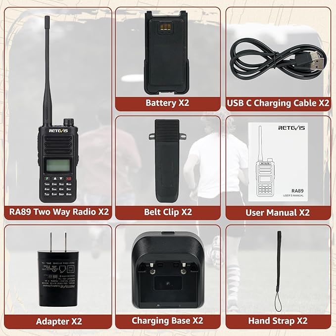 Retevis RA89 Ham Radio Handheld, Dual Band Two Way Radio, Rechargeable Portable Radio with One Key Frequency Match, 2500mAh, IP68 Waterproof, Long Range Walkie Talkies for Emergency Service(2 Pack)