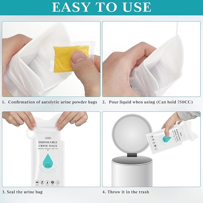 Disposable Urinal Bag, Emergency Disposable Urinal Bags, 750CC 10Pack Portable Camping Pee Bag, Vomit Bag, Unisex Urine Bag for Traffic Jams, Camping, Hiking, Pregnant, Patient, Kids