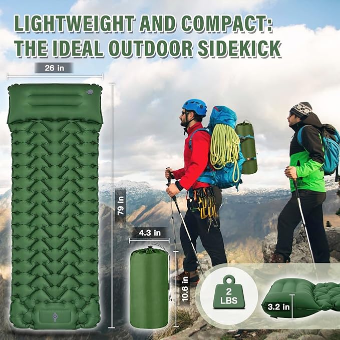 Sleeping Pad, Ultralight Camping Mat with Pillow Built-in Foot Pump Sleeping Mat Waterproof Portable and Compact Camping Mattress