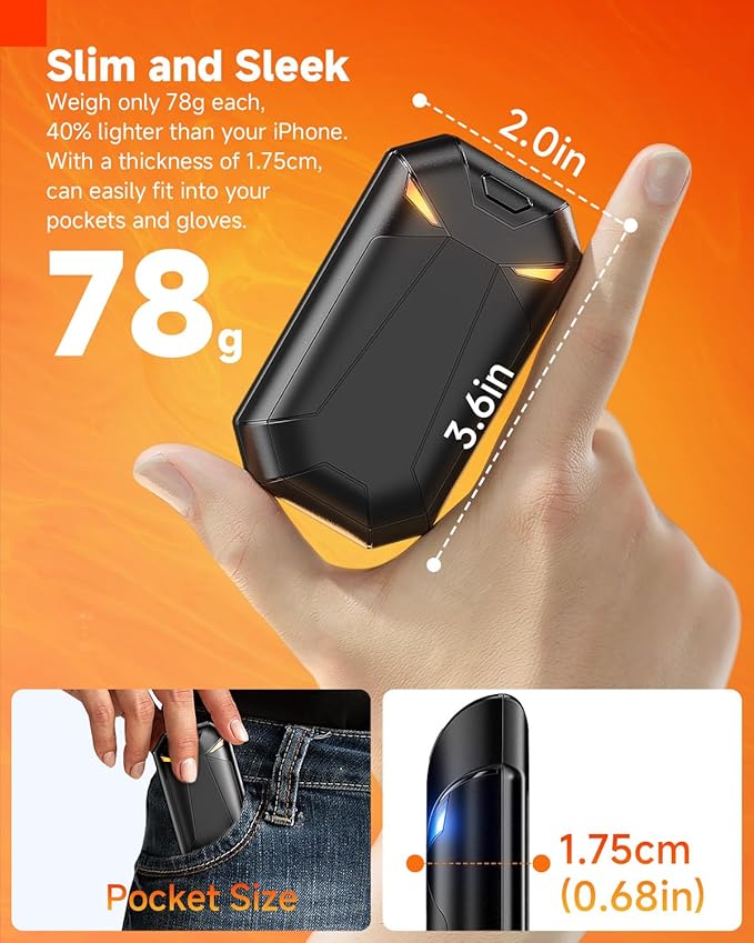 Hand Warmers Rechargeable - Ultra Light & Thin 8000mAh 2 Packs Electric Hand Warmer, Pocket-Sized, Up to 20Hrs - Stocking Stuffers for Him/Adults, Gifts for Men/Women, Camping Accessories/Hunting Gear