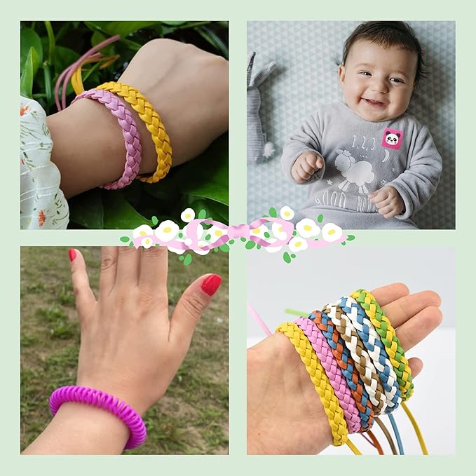 78 Pcs Set 12 Pack Leather Braid Natural Mosquito Repellent Bracelets + 6 Pack Waterproof Bug Insect Wristbands with 60 Mosquito Patches Stickers for Kids Adult Outdoor Camping Fishing Traveling