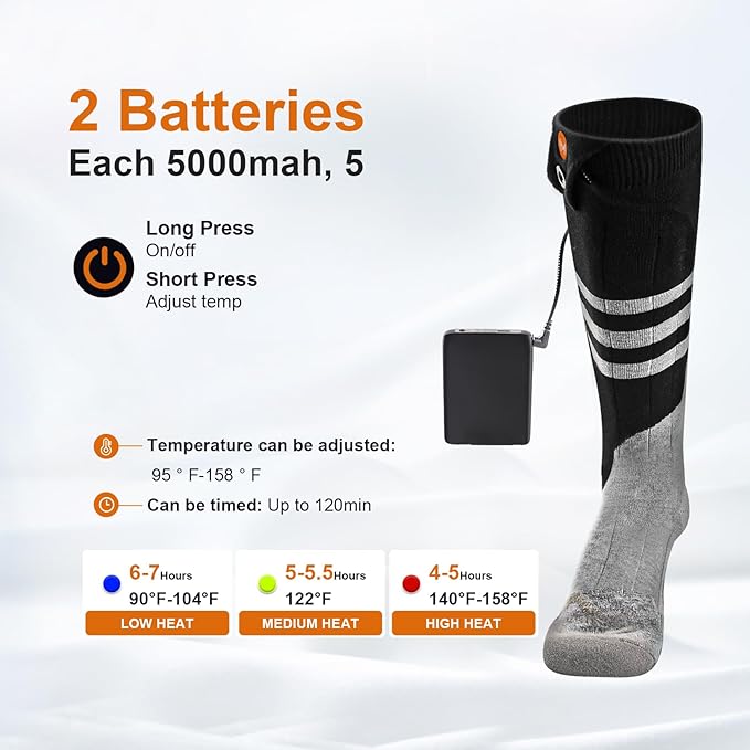 Heated Socks for Men Women, MewaMaA Battery Heated Socks Rechargeable Washable, Electric Socks Foot Warmer for Hiking Biking Camping Skiing Hunting Outdoor Work, Heating Socks Warm Socks