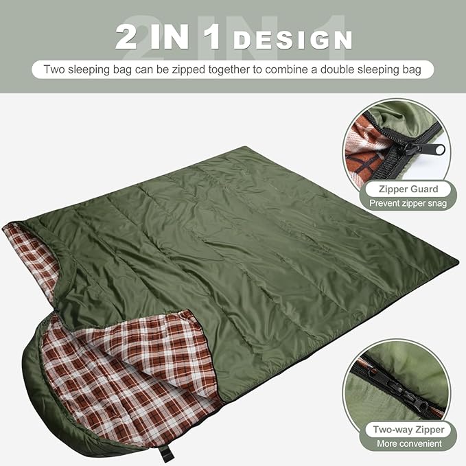 AGEMORE Cotton Flannel Sleeping Bag for Adults, Lightweight XXL Cotton Sleeping Bag for Camping Backpacking or Hiking, Water Resistant 3-4 Season Sleeping bag for Warm & Cool Weather