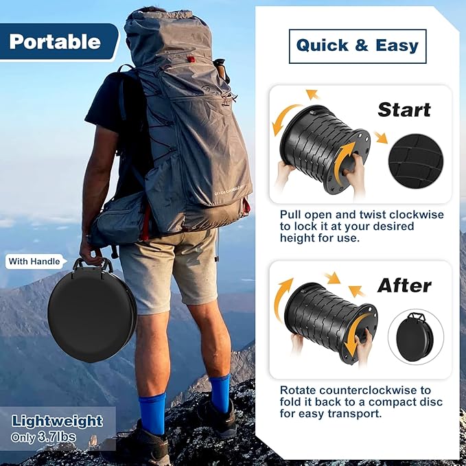 Portable Toilet for Adults with Privacy Shelter, Retractable Porta Potty for Camping with Toilet Paper Holder, Foldable Toilet Adjustable Height for Hiking, Fishing, RV Travel, Road Trips