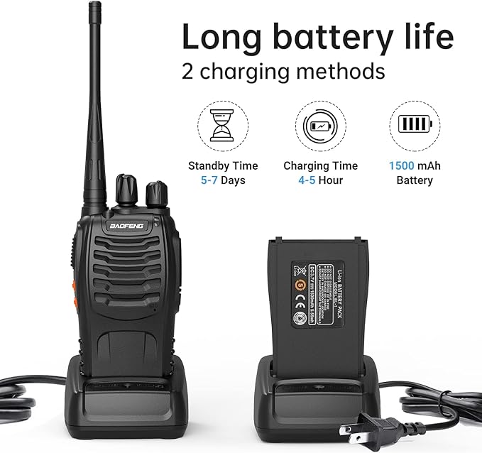 BAOFENG Reachargeble Walkie Talkies 5 Pack Long Range Two Way Radios with Earpiece UHF Handheld Interphone for Adults or Kids Biking Hiking Camping Li-ion Battery and Charger Included