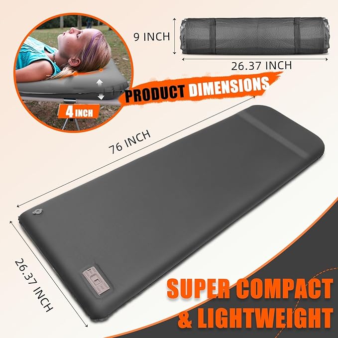 Self Inflating Sleeping Pad with Electric Pump, TPYOCQU 3.15" Memory Foam Camping Mattress Sleeping Mat with Pillow, Easy Inflate&Deflate 9.5 R-Value Insulated Camping Pad Mattress for Travel Car Tent