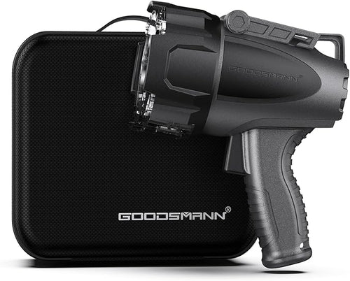 GOODSMANN 6000 Lumen Boat Spotlight - Waterproof Rechargeable LED Hunting Spotlight with Detachable Red Light Filter, EVA Carrying Case