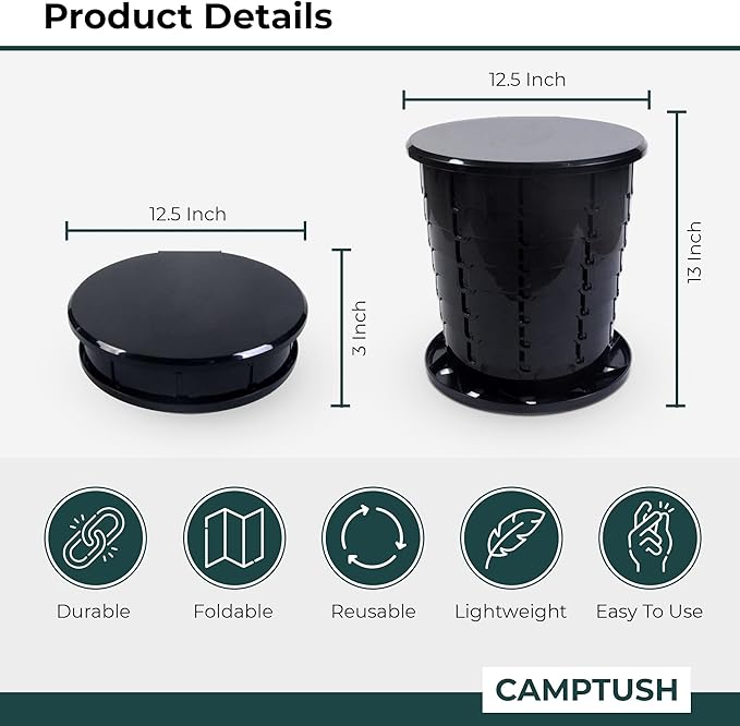 Retractable Portable Toilet for Camping - Large & Height Adjustable - Foldable Camping Toilet for Hiking/Travel | Portable Potty for Adults, Kids and Outdoor Car Camp