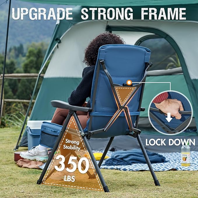 PORTAL Reclining Camping Chair with Adjustable Back Folding Camp Recliner for Adults Portable High Back Oversized, 400LBS (Blue)
