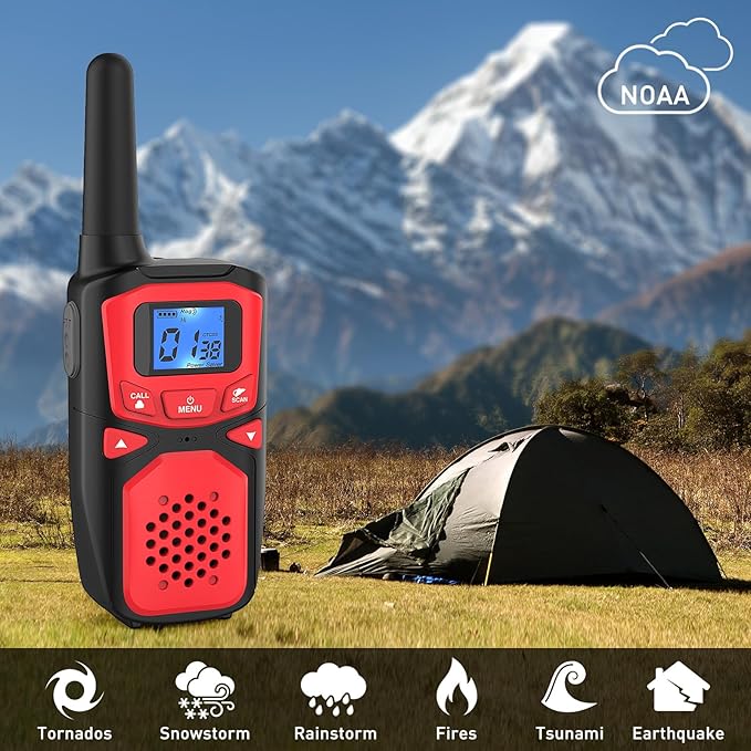 Adult Walkie Talkies Long Range Rechargeable Portable Two-Way Walkie Talkie, Camping Gear, SOS Sirens, NOAA Weather Alarms, Kid's Toys, Easy-to-Use Rechargeable Walkie Talkies,4 Packs