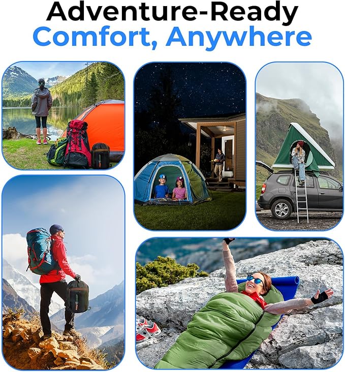 SereneLife 0 Degree Mummy Sleeping Bag – Military-Style, Lightweight & Waterproof for Extreme Cold, Stays Warm in 5–10°F, No-Snag Zipper, Compact Carry Bag & Travel Pillow for Camping & Backpacking