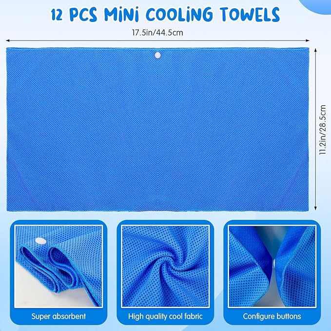 Hosuly 12 Pack Kids Mini Cooling Hoodie Towels Breathable Soft Absorbent Hooded Chilly Towel for Neck and Face Quick Drying UV Sun Protection Cooling Neck Wraps for Sport Workout Camping(Classic)