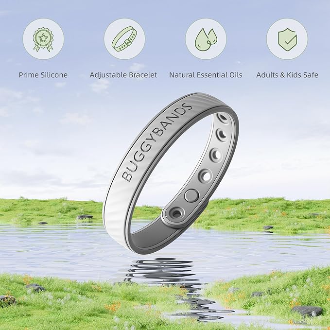 Mosquito Repellent Bracelets, 2 Pack Silicone Mosquito Repellent Bands with DEET Free, Natural & Waterproof Bug Wristbands for Kids and Adults, Outdoor Traveling Protection (Black&Grey)