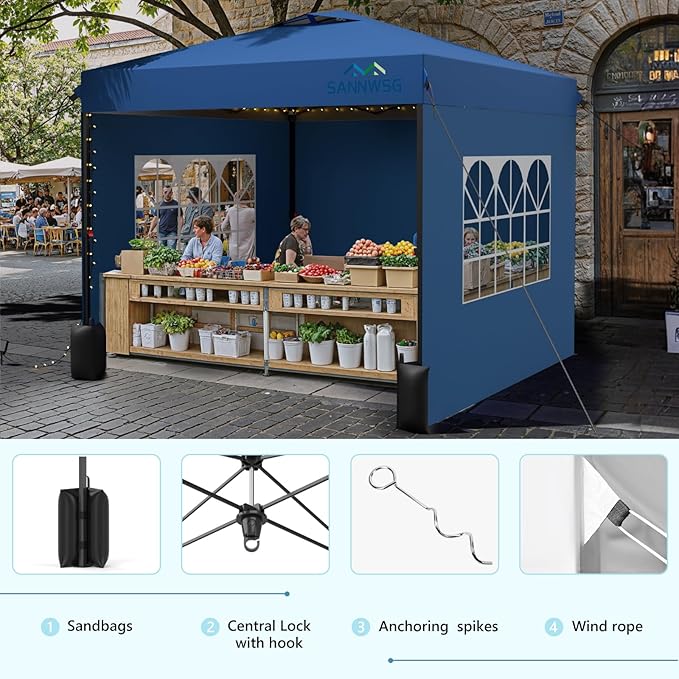 10X10 Pop Up Canopy Tent with 3 Sidewalls,Easy Up Canopy,Commercial Instant Shelter,Heavy Duty One Person Set Up Event Tent,Blue