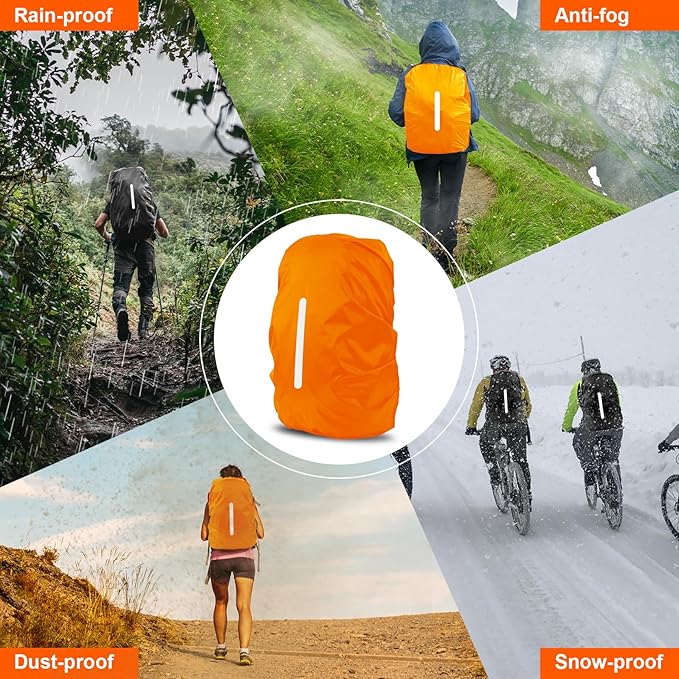 LAMA 2 Pack Waterproof Rain Cover for Backpack, Reflective Rucksack Rain Cover for Anti-dust/Anti-Theft/Bicycling/Hiking/Camping/Traveling/Outdoor Activities (1 Pcs Black + 1 Pcs Orange, XL)