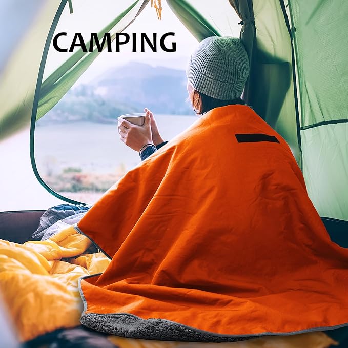 Tirrinia Outdoors Waterproof Throw Blanket, 51”x 59” Sherpa Fleece Stadium Windproof Mat for Boat, Traveling, Camping, Hiking, Football - Machine Washable