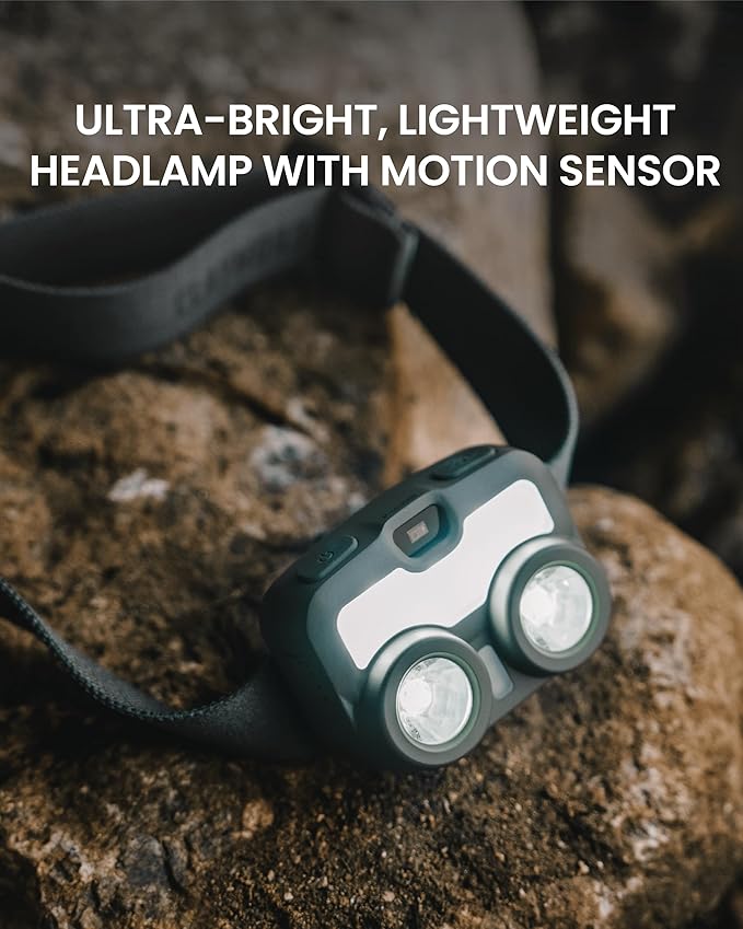 Claymore Heady3 (Khaki) - Rechargeable LED Headlamp with Motion Sensor, Lightweight for Camping, Running, Hiking, Emergency & Industrial Use. Waterproof, Up to 70 Hours of Battery Life.