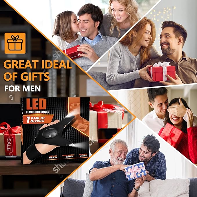 Valentine's Day Gifts for Men, Fathers Day Gift, LED Flashlight Gloves, Mens Gifts, Gadgets for Men, Birthday Gifts for Dad Husband Him, Unique Tool Camping Accessories Fishing