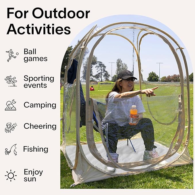 EighteenTek Pod All Weather Sports Tent with Attached Floor, Instant Outdoor Bubble Tent, Rainproof Camping Sun Shelter for Sports Events Camping Fishing Cheering, 1-4 Persons