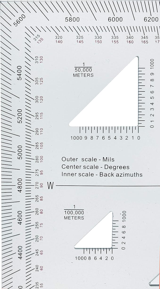 1.2mm Transparent Plastic Military UTM/MGRS Coordinate Scale Map Reading and Land Navigation Topographical Map Scale, Protractor and Grid Coordinate Reader