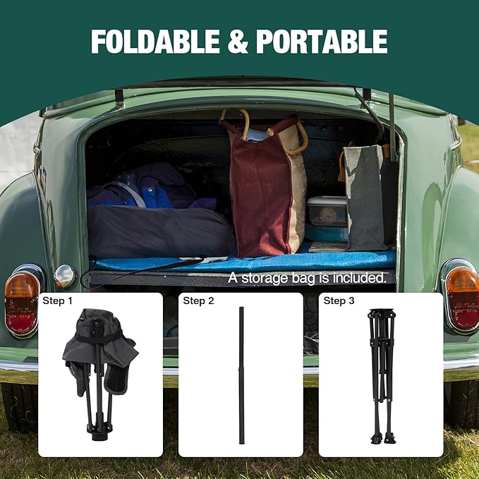 Extra Tall Folding Chairs & Adjustable Height Folding Table Set, Portable Outdoor Bar Table & Foldable Director Chairs with High Back and Storage Bag for Backyard,Beach,Travel