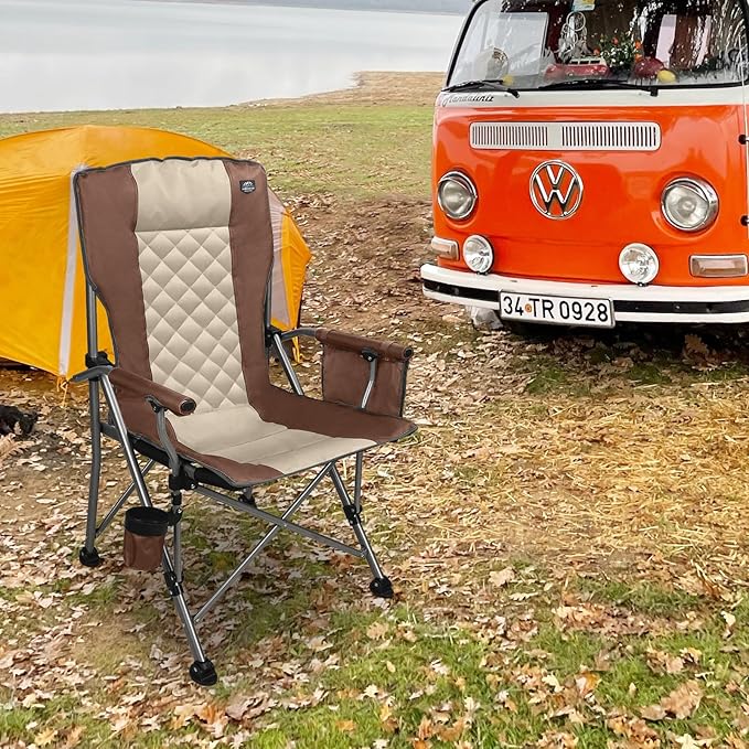 Folding Padded Camping Chair with Hard Armrest,Cup Holder,Heavy Duty for Adults,Paded Backrest,Portable Lawn Lightweight Outdoor Camp Chair,Support up to 400lbs