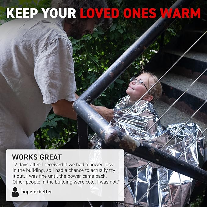72 HRS MIL-SPEC Emergency Space Blankets – Mylar Survival or Emergency Thermal Blankets for Camping, Hiking, Marathon, First Aid, Emergency Preparedness, Extreme Weather, Shelter (12-Pack)