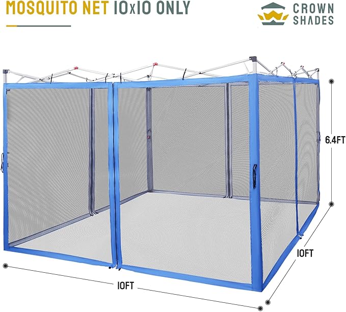 CROWN SHADES Gazebo Mosquito Net for 10 x 10 Pop Up Canopy - Patio Gazebo Mesh Sidewall with Zipper for Outdoor Tent, Garden and Backyard (4 Packs, Blue