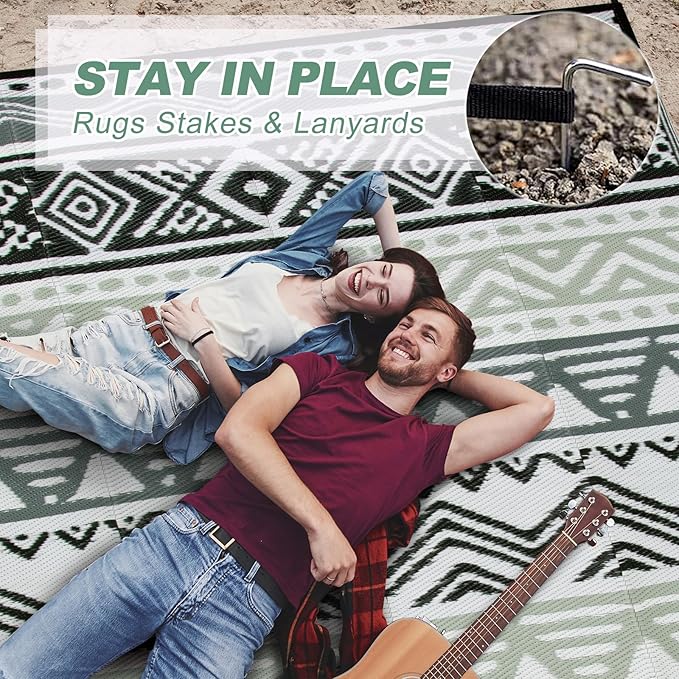 Lahome Outdoor Rug Waterproof, 6x9 Reversible Outdoor Plastic Straw Rug for Camping, RV Patio Rugs Large Carpet for Porch Deck Backyard Balcony Picnic(Grey/Black,6'x 9')