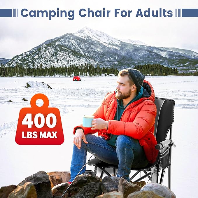 Lamberia Heated Camping Chairs for Adults, Camping Chairs, Portable Heated Chairs for Outdoor, Folding Chairs,Heavy Duty Lawn Chairs for Adults, with Cup Holder,Battery Not Included,Grey