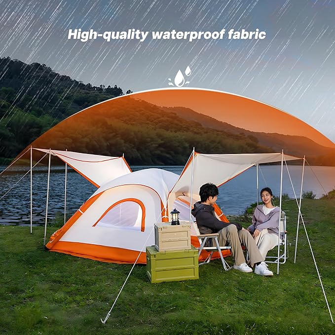 Automatic Inflatable Tent for Camping 4 Person, Pop Up Tents for Camping with 2-3 Min Set Up, Windproof Waterproof Tents with Mosquito Screen Window, Portable Tent for Traveling