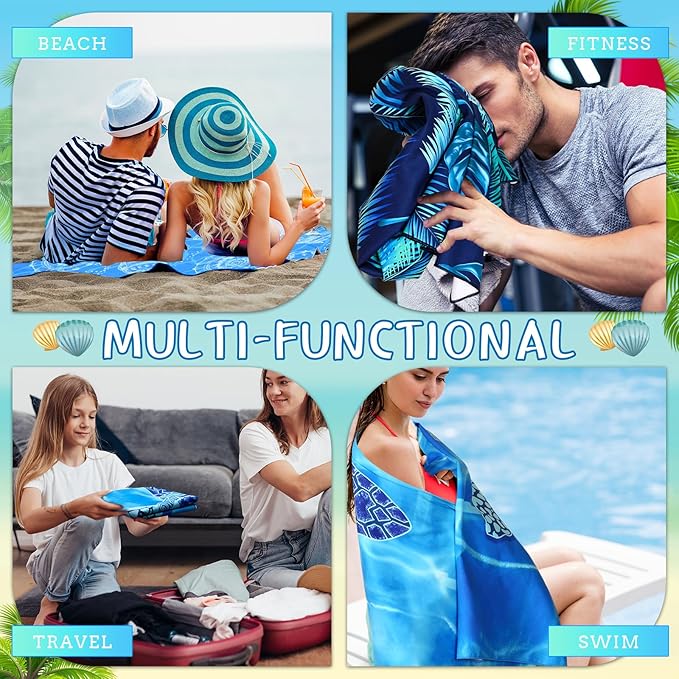 Buryeah 8 Pack Oversized Microfiber Beach Towels Bulk 71 x 35 Inch Pool Towels Absorbent Quick Dry Sand Free for Adults Kids Travel Swimming Camping Yoga Gym Beach Vacation Gift, Blue Ocean Style