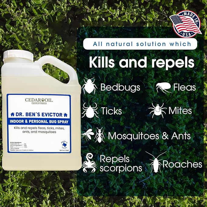 Dr. Ben’s Evictor Indoor & Personal Bug Spray | Fast-Acting Solution, Eco-Friendly & Natural Pest Defense for Home, Family, Pets & Gear - 128 Fluid Oz