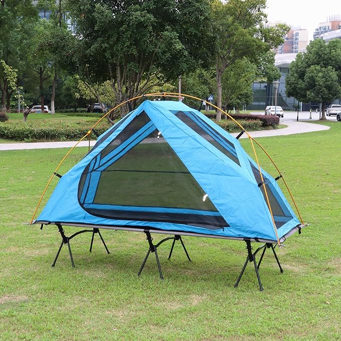 4-in-1 Camping Cot Tent, Foldable Elevated Tent Set for 1 Person to Use, Elevated Camping Bed Tent for Outdoor Hiking, Camping