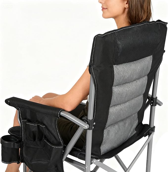 Extra Tall Folding Chairs for Adults 330lbs, Portable Bar Height Foldable Director Chairs for Camping Outside, Comfortable with Makeup Pocket, High Back and Footrest, Black