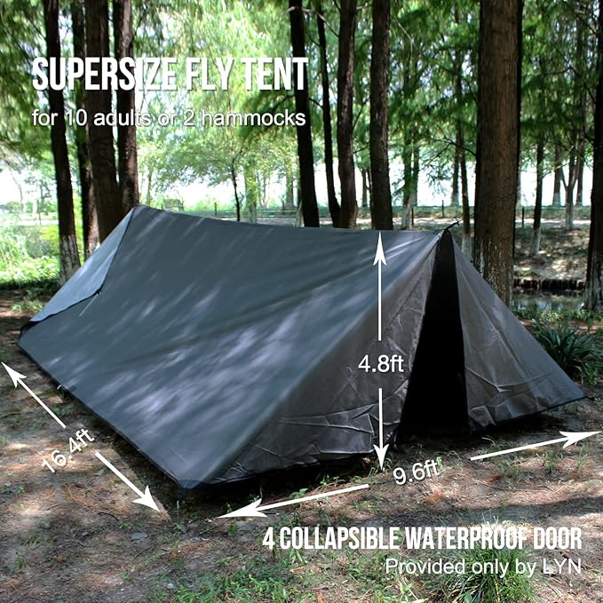 LYN Extra Large Zipper Reusable Survival Emergency Shelter Tent,Thermal Waterproof Fireproof Lightweight Bugout, with Paracord✚Stake for Camping,First Aid,Hiking&Bushcraft
