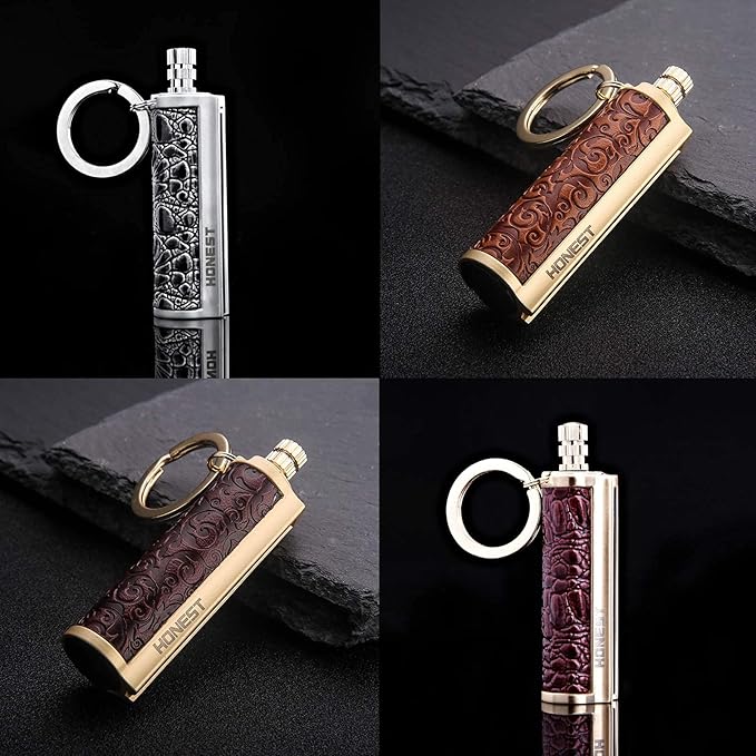 4 PCS Dragon’s Breath Immortal Lighter, Metal Keychain Flint Matchstick Kerosene Refillable Lighter, Waterproof Keychain Lighter for Emergency Survival Mountaineering Camping Hiking