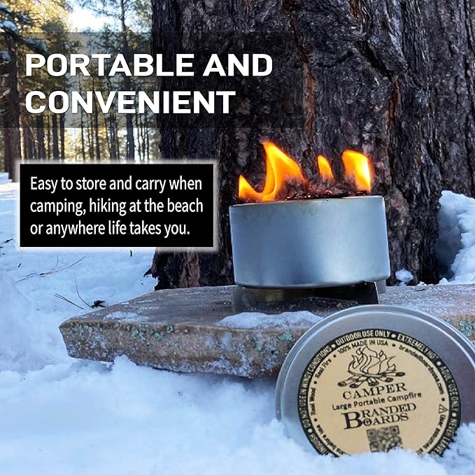 | Made in USA | Portable Mini Bonfire Campfire in a Can | Reusable & up to 5 Hours of Burn Time | Picnics Parties S'Mores Gifts Bushcraft Camping Survival Emergencies