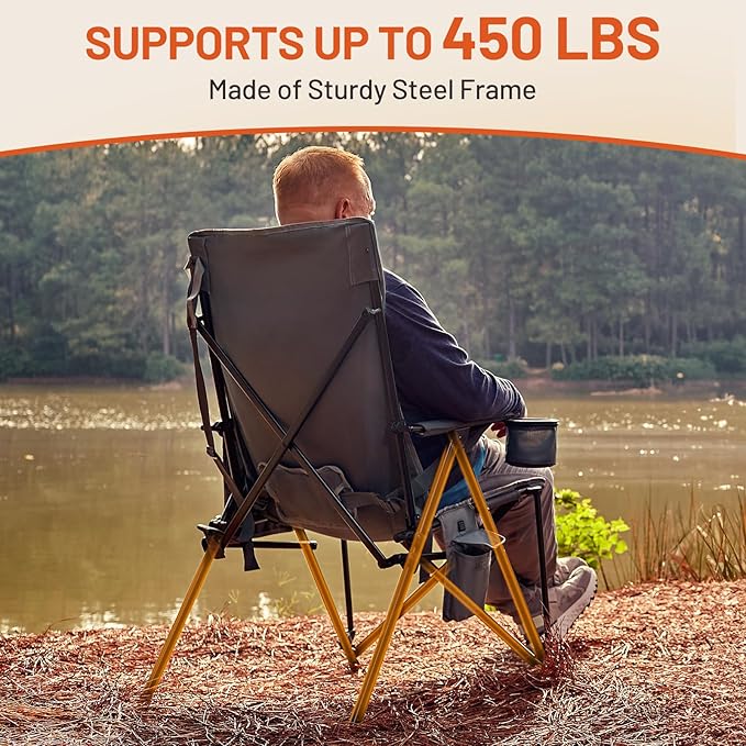 TIMBER RIDGE Oversized Heated Camping Chair with Lumbar Support, Portable Folding High Back Chair Heavy Duty for Adults Supports 450 LBS for Outdoor Camping, Lawn, 2 Pack