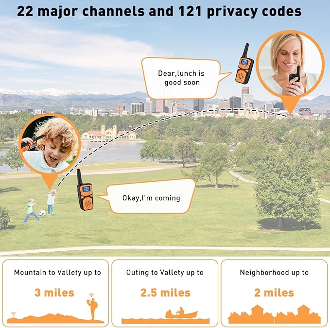 Adult Walkie Talkies 2 Pack, WokTok Rechargeable Long Range Walkie Talkies 2 Way Walkie Talkies, 22 Channels VOX Scanning LCD Display Ideal for Gift Giving, Family Camping and Hiking