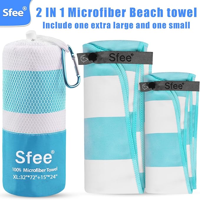 Sfee 2 in 1 Microfiber Oversized Beach Towel, Quick Dry Towel Travel Towel Camping Towel Super Absorbent Compact Lightweight Sports Towel Gym Towel for Beach,Gym, Hiking, Pool, Backpacking, Bath, Yoga