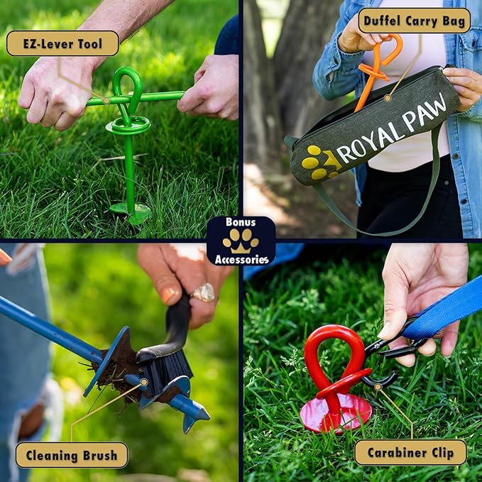 Dog Tie Out Stake - Heavy Duty Dog Stake for Large Dogs up to 125 lbs, Dog Stakes for Outside, Dog Anchor, and Dog Gadget | Use Any Dog Tie Out Cable or Dog Yard Leash (MG1-Grass Green)