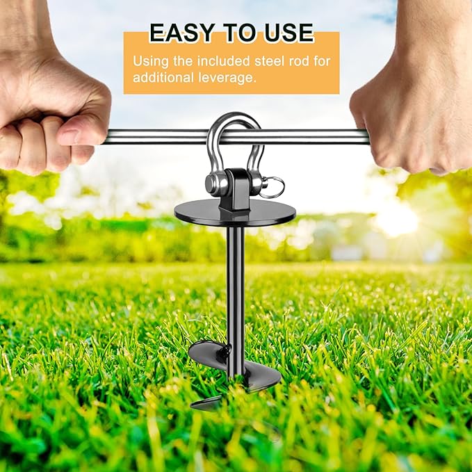 SELEWARE Dog Tie Out Stake Outdoor Anti-rust Dog Anchor for Large Dogs up to 220 lbs, Foldable Dog Stake Dog Camping Gear Twist Rod Included